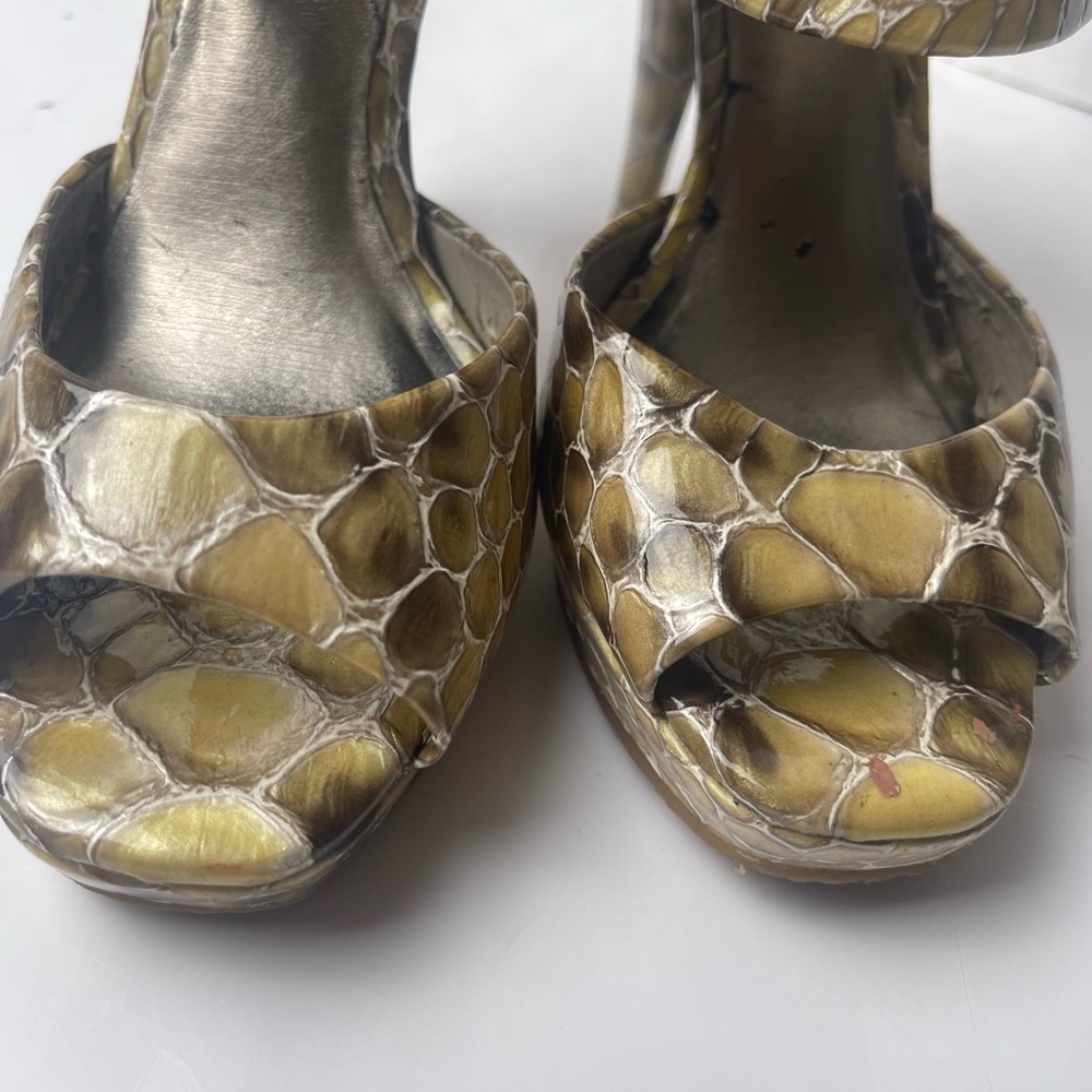GIANNI BINI heels 6M, side zipper peep toe bronze/cream python print pattern - Picture 8 of 10